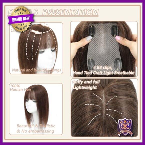 Real Human Hair Topper with Wispy Bangs for Thinning Crown Coverage main image 4